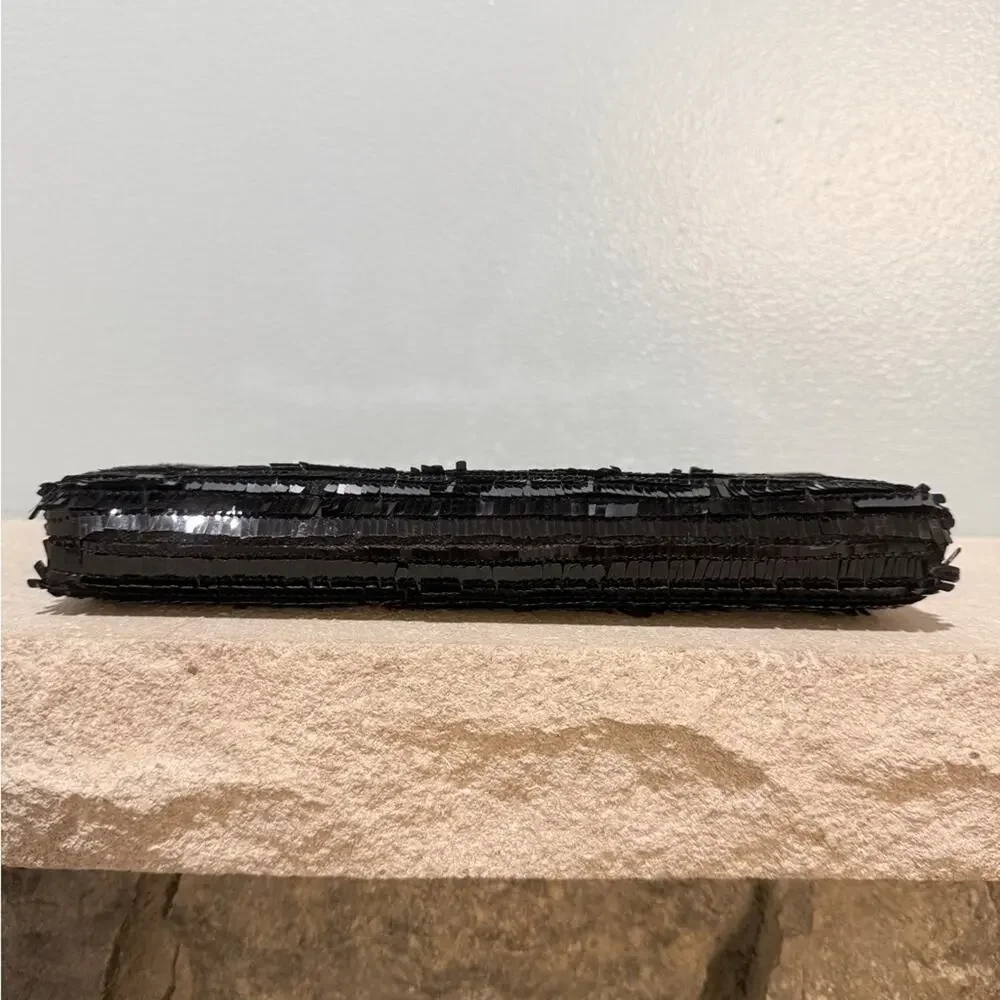 RACHEL Rachel Roy Black Fringe Sequin Clutch